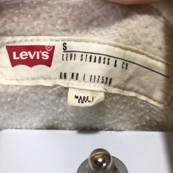 LEVIS HOODIE MENS SMALL BEIGE/TAN/WHITE HOODED SWEATSHIRT PULLOVER - Picture 12 of 15